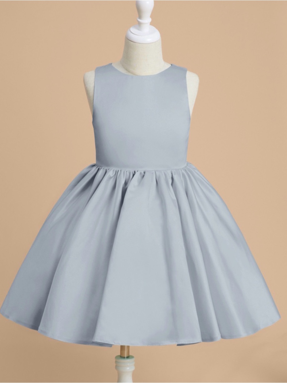 Classic Light Blue Satin Flower Girl Dress - Girls' Sleeveless Party Dress